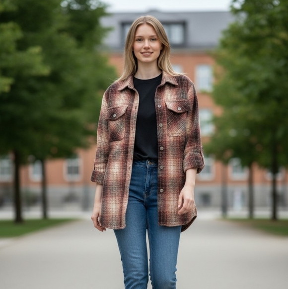 Levi's Plaid Longline Shacket - Brown & Cream - Picture 4 of 4